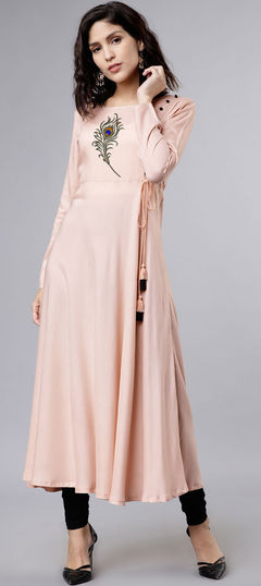 Pink and Majenta color Tunic with Bottom in Rayon fabric with Embroidered work