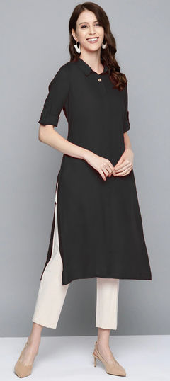 Black and Grey color Tunic with Bottom in Rayon fabric with Embroidered work