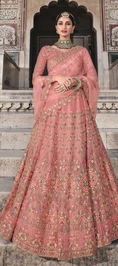 Engagement, Wedding Pink and Majenta color Lehenga in Net fabric with A Line Thread, Zari work : 1784423