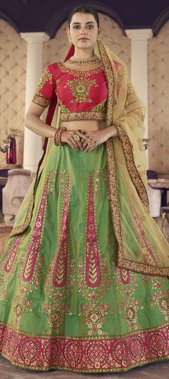 Green color Lehenga in Jacquard fabric with Thread, Zari work