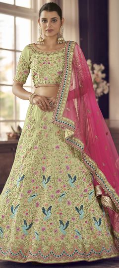 Green color Lehenga in Art Silk fabric with Thread, Zari work