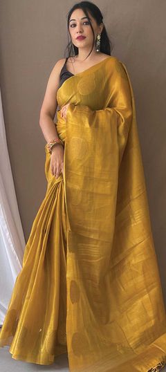 Gold color Saree in Art Silk, Silk fabric with Weaving work