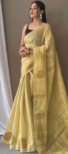 Beige and Brown color Saree in Art Silk, Silk fabric with Weaving work