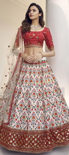 White and Off White color Lehenga in Art Silk fabric with Embroidered, Resham, Sequence, Thread work