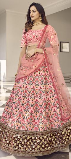 Pink and Majenta color Lehenga in Art Silk fabric with Embroidered, Resham, Sequence, Thread work