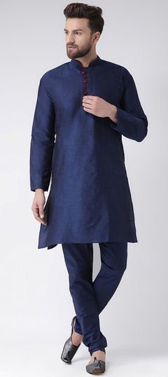 Blue color Kurta Pyjamas in Dupion Silk fabric with Thread work