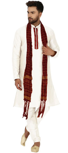 White and Off White color Kurta Pyjamas in Dupion Silk fabric with Lace work