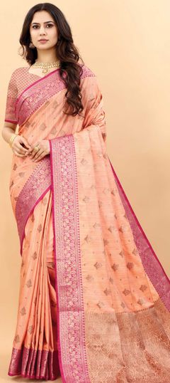 Pink and Majenta color Saree in Art Silk, Silk fabric with Weaving work