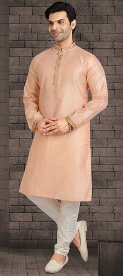 Pink and Majenta color Kurta Pyjamas in Jacquard fabric with Lace work