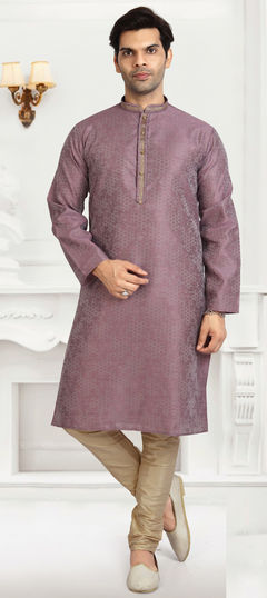 Purple and Violet color Kurta Pyjamas in Jacquard fabric with Lace work