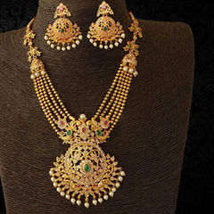 Gold Rodium Polish Multicolor color Necklace in Metal Alloy studded with CZ Diamond, Pearl