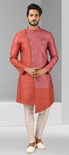 Pink and Majenta color IndoWestern Dress in Art Silk fabric with Printed work