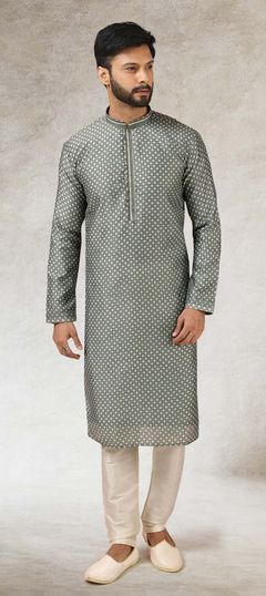 Black and Grey color Kurta Pyjamas in Art Silk fabric with Printed work : 1786168