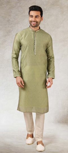 Green color Kurta Pyjamas in Art Silk fabric with Printed work