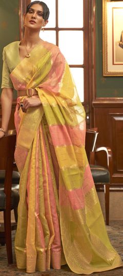 Traditional Multicolor color Saree in Organza Silk, Silk fabric with South Sequence, Weaving work : 1786232