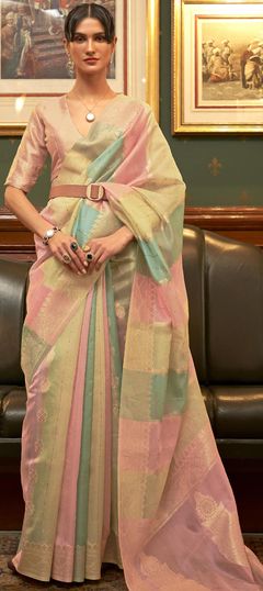 Traditional Multicolor color Saree in Organza Silk, Silk fabric with South Sequence, Weaving work : 1786236