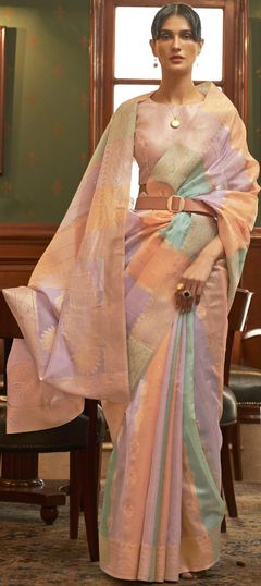 Traditional Multicolor color Saree in Organza Silk, Silk fabric with South Sequence, Weaving work : 1786239