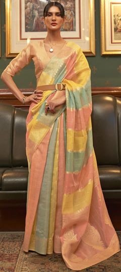 Multicolor color Saree in Organza Silk, Silk fabric with Sequence, Weaving work