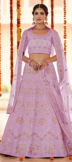 Pink and Majenta color Lehenga in Organza Silk fabric with Gota Patti, Thread, Zircon work