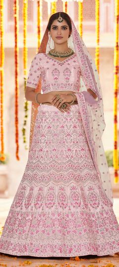 Pink and Majenta color Lehenga in Crepe Silk fabric with Sequence, Thread, Zircon work