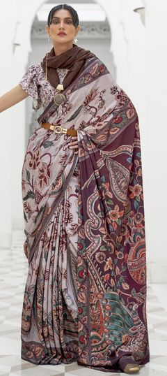 Multicolor color Saree in Crepe Silk, Silk fabric with Digital Print, Floral work