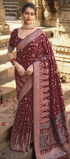 Casual, Traditional Red and Maroon color Saree in Art Silk, Silk fabric with South Printed work : 1786790