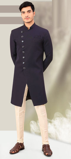 Blue color IndoWestern Dress in Rayon fabric with Thread work