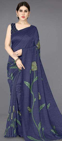 Blue color Saree in Art Silk, Silk fabric with Floral, Printed work