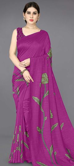 Pink and Majenta color Saree in Art Silk, Silk fabric with Floral, Printed work
