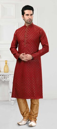 Red and Maroon color Kurta Pyjamas in Cotton fabric with Printed work