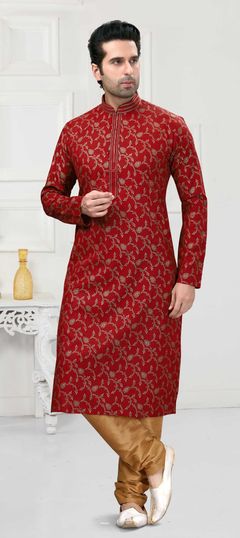 Red and Maroon color Kurta Pyjamas in Cotton fabric with Printed work