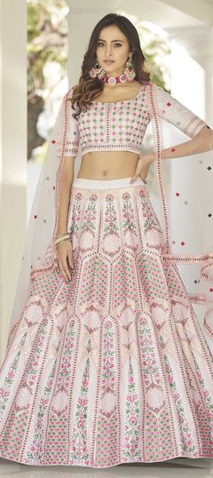 White and Off White color Lehenga in Silk fabric with Embroidered, Resham, Sequence, Stone, Thread work