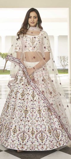 White and Off White color Lehenga in Silk fabric with Embroidered, Resham, Sequence, Thread work