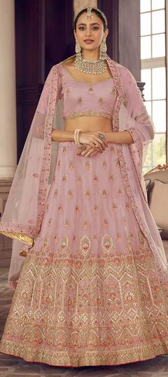 Pink and Majenta color Lehenga in Organza Silk fabric with Gota Patti, Thread, Zircon work