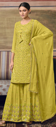 Green color Salwar Kameez in Georgette fabric with Embroidered, Thread work