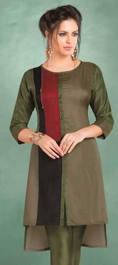 Casual Multicolor color Kurti in Art Silk fabric with Asymmetrical, Long Sleeve Printed work : 1788807