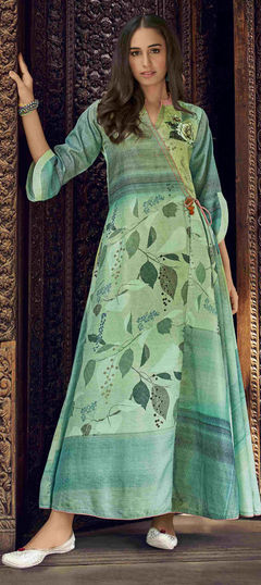 Multicolor color Gown in Silk cotton fabric with Printed work