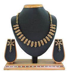 Gold Rodium Polish Black and Grey color Necklace in Metal Alloy studded with CZ Diamond