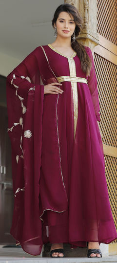 Festive, Party Wear Purple and Violet color Kurti in Georgette fabric with Anarkali, Long Sleeve Gota Patti work : 1789461