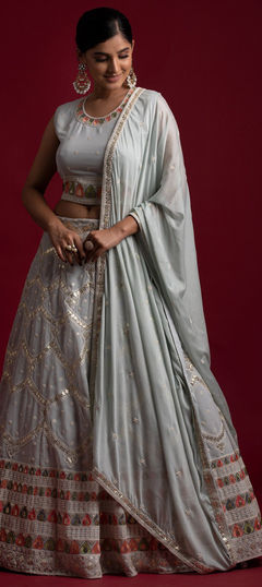 Black and Grey color Ready to Wear Lehenga in Georgette fabric with Gota Patti, Thread work