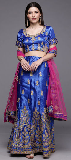 Blue color Lehenga in Satin Silk fabric with Embroidered, Resham, Stone, Thread, Zari work