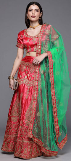 Pink and Majenta color Lehenga in Satin Silk fabric with Embroidered, Stone, Thread, Zari work