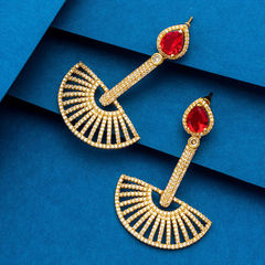 Gold Rodium Polish Gold color Earrings in Metal Alloy studded with American Diamond, Kundan