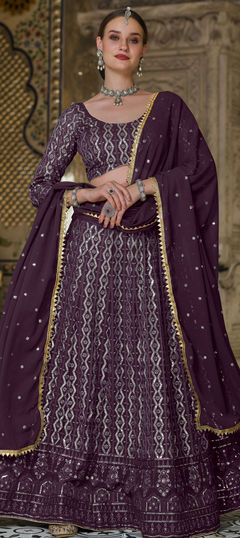 Purple and Violet color Lehenga in Georgette fabric with Embroidered, Sequence, Thread work