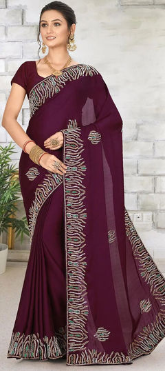 Purple and Violet color Saree in Georgette fabric with Fancy Work work