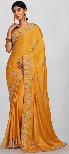 Yellow color Saree in Georgette fabric with Fancy Work work