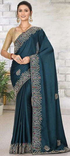 Blue color Saree in Georgette fabric with Fancy Work work