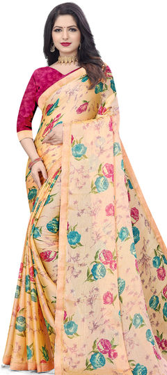 Pink and Majenta color Saree in Chiffon fabric with Floral, Printed work