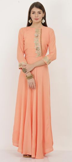 Pink and Majenta color Tunic with Bottom in Georgette fabric with Bugle Beads, Cut Dana, Zari work