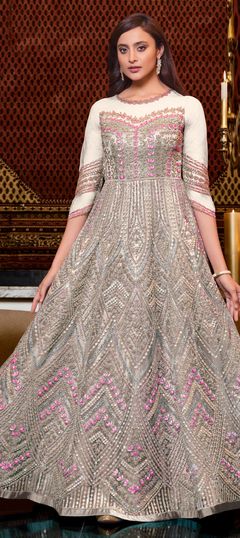 White and Off White color Salwar Kameez in Net fabric with Embroidered, Resham, Sequence, Thread, Zari work